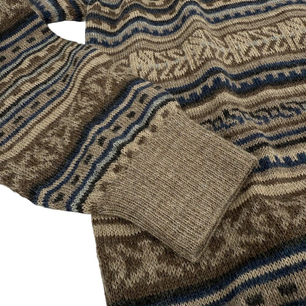 Pure Alpaca Augusto Baby Alpaca Peruvian Geometric Quarter Zip Sweater Beige SM View 6